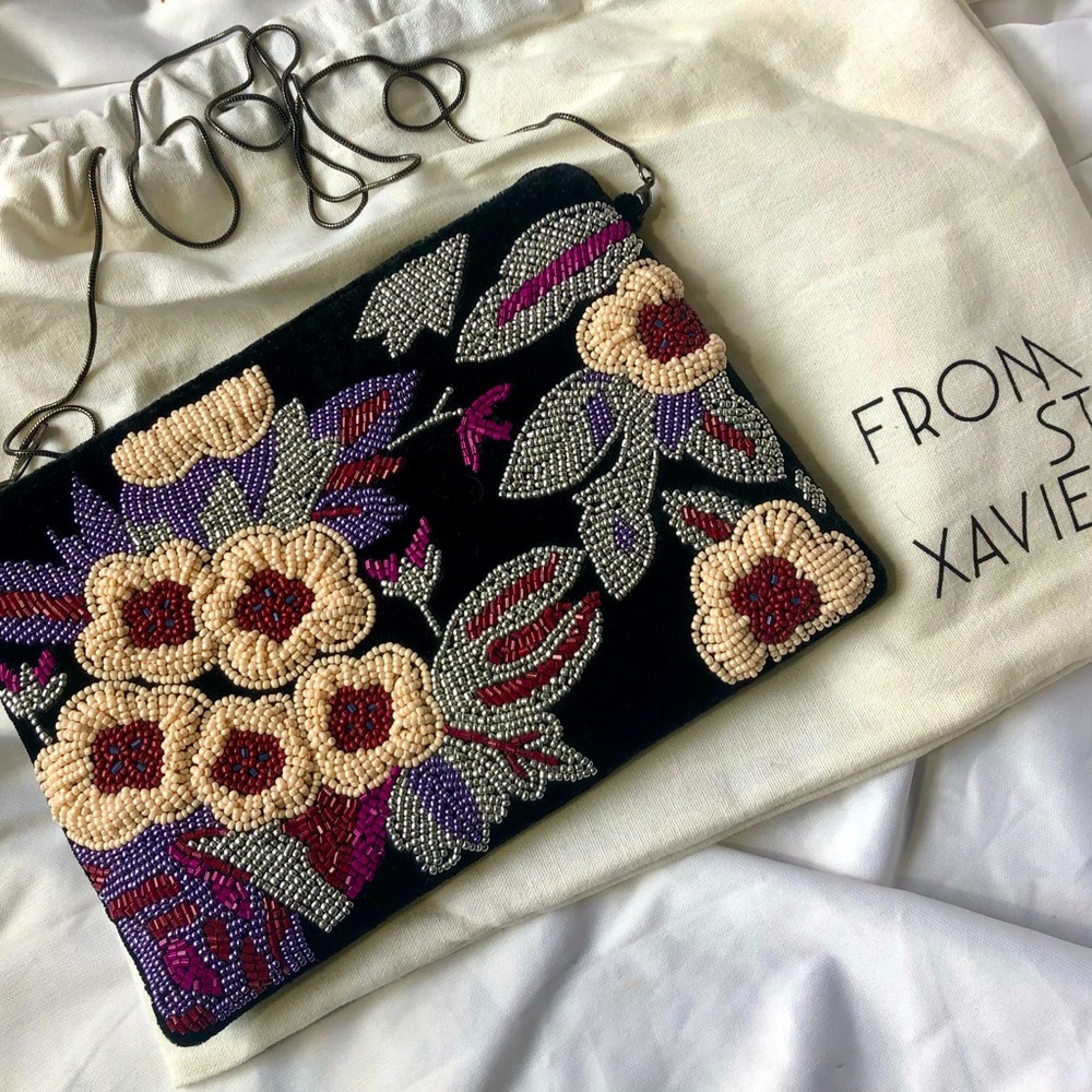 DESIGNER St Xavier Elegant Evening Velvet Beaded Clutch/Shoulder Bag